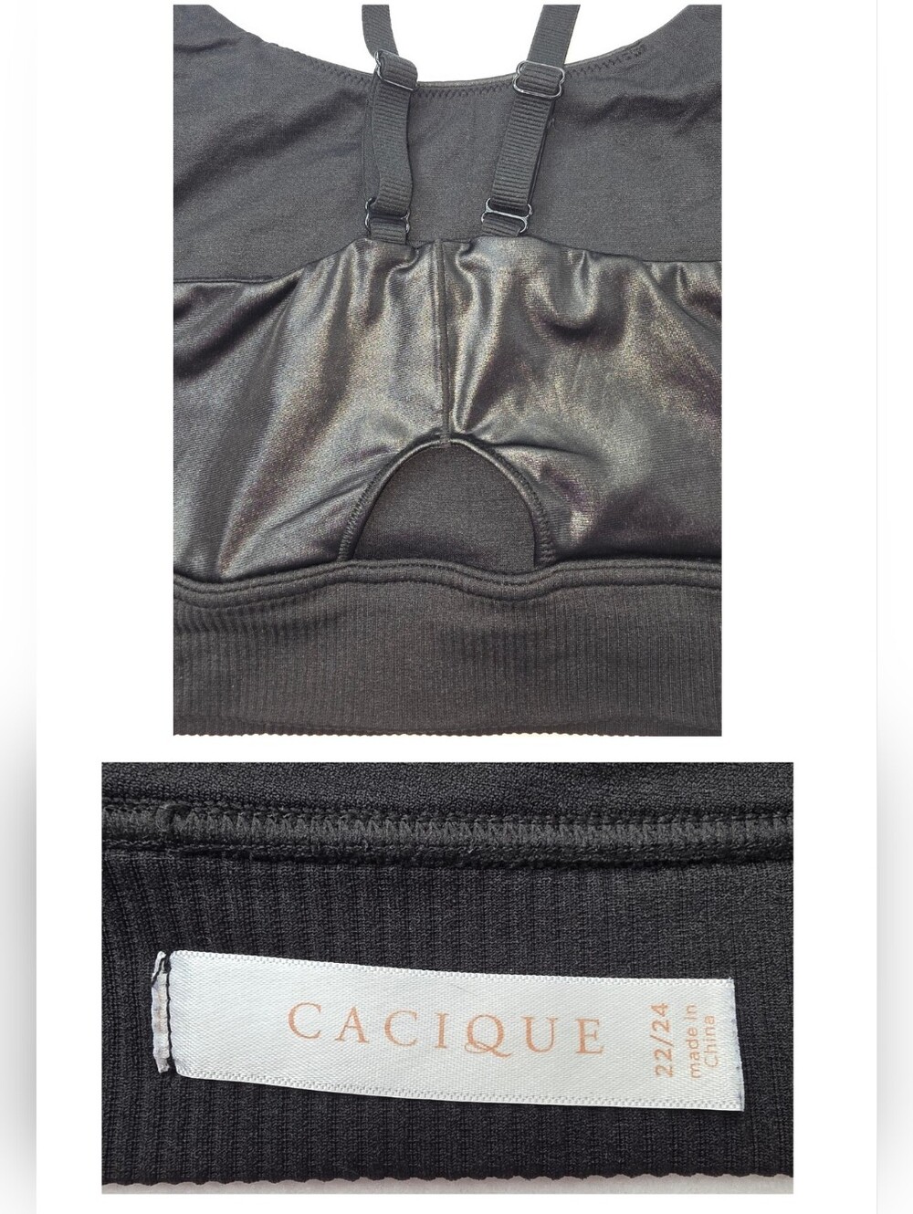 Cacique 22/24 Black Faux Leather Bralette with Adjustable Straps 3847-CY - Picture 2 of 3